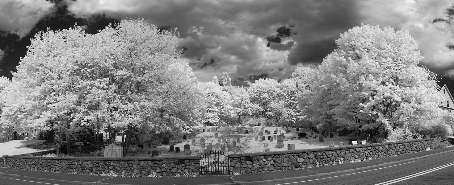 Panoramic Infrared Photo of a Small Graveyard.